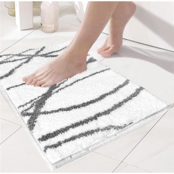 Tititex Bathroom New Luxury Bath Mat White & Gray 24" x 36 " (Rectangular) - Picture 6 of 16